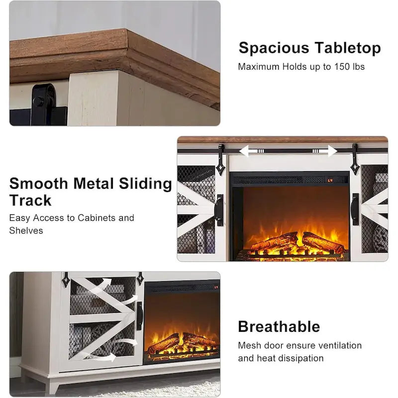 Meuble TV style ferme avec cheminée, centre de divertissement, console TV-4