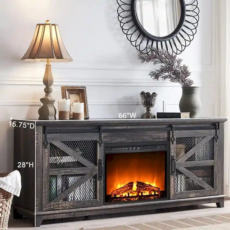 Meuble TV style ferme avec cheminée, centre de divertissement, console TV-7