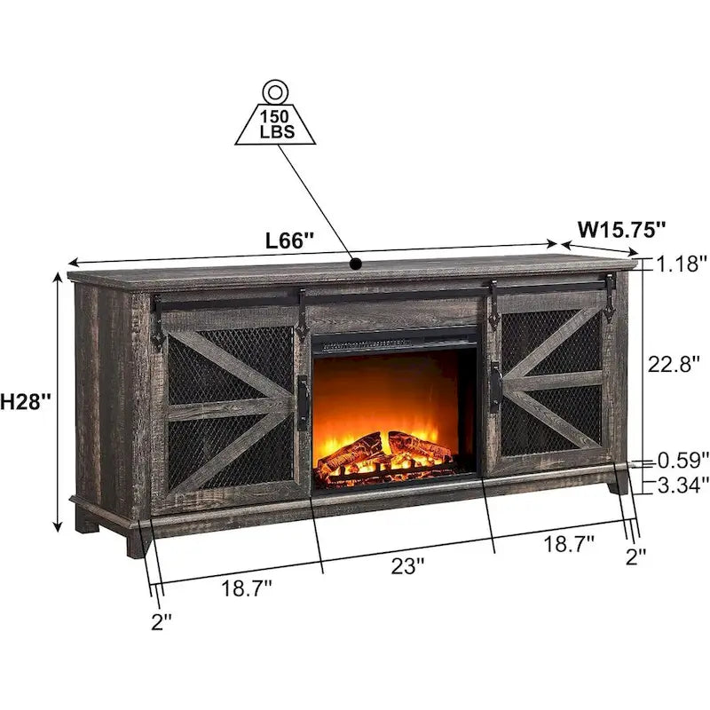 Meuble TV style ferme avec cheminée, centre de divertissement, console TV-11
