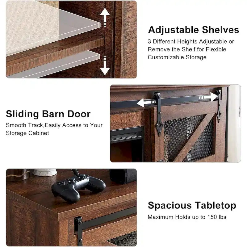Meuble TV style ferme avec cheminée, centre de divertissement, console TV-14