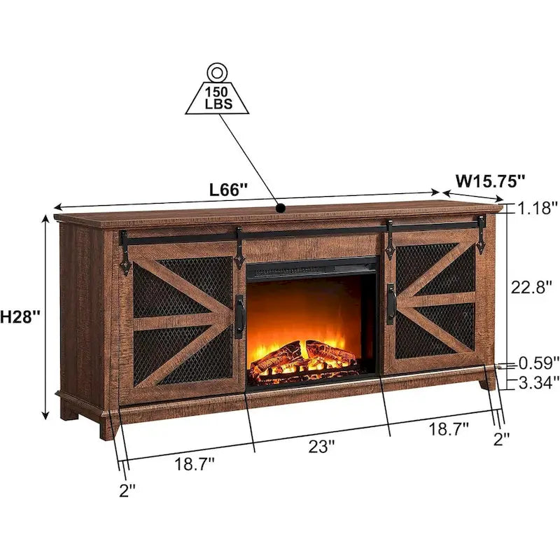 Meuble TV style ferme avec cheminée, centre de divertissement, console TV-16