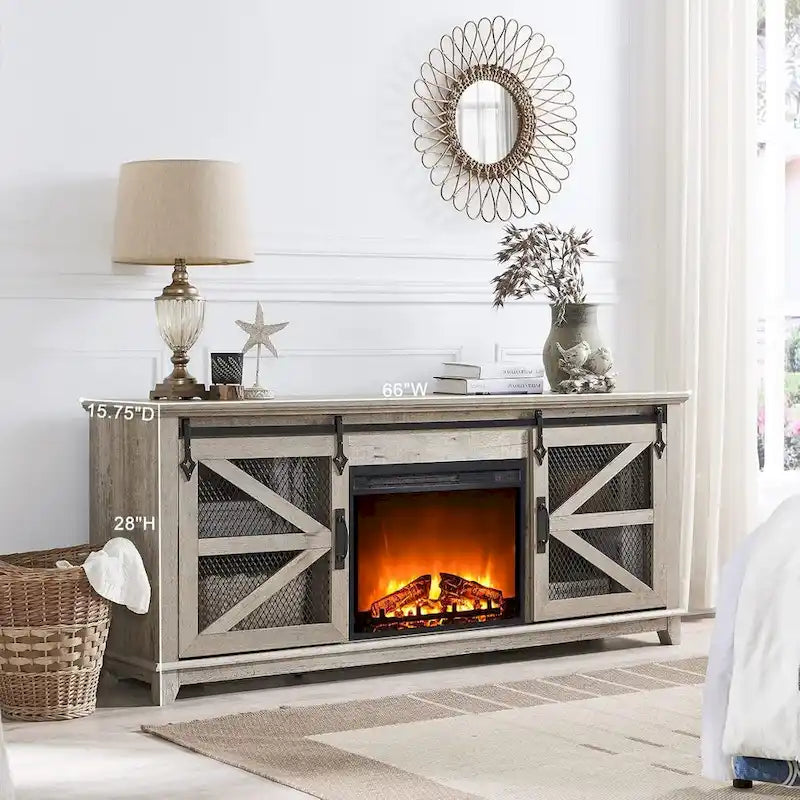 Meuble TV style ferme avec cheminée, centre de divertissement, console TV-18