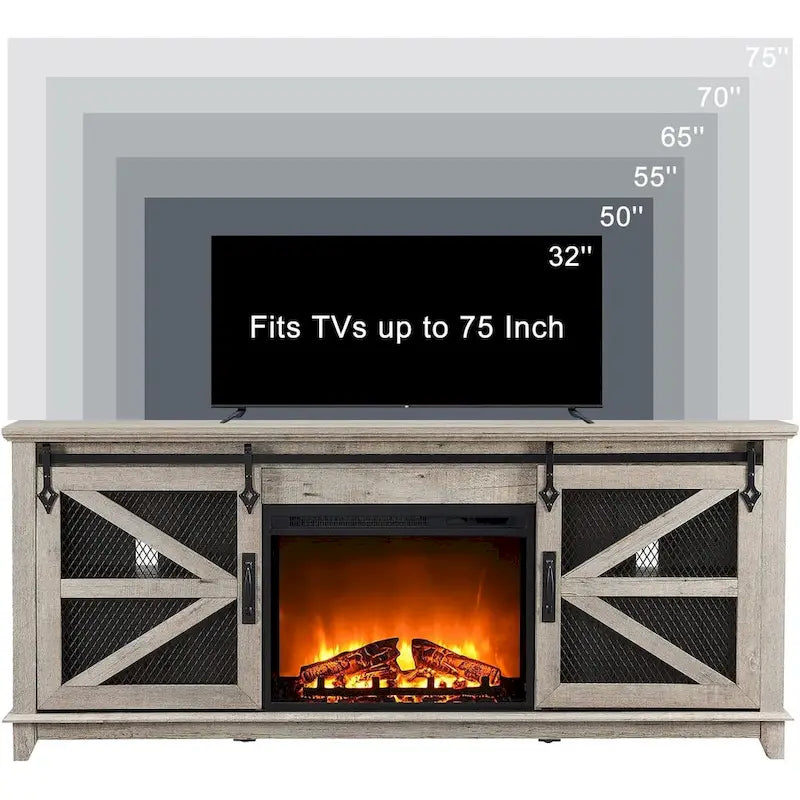 Meuble TV style ferme avec cheminée, centre de divertissement, console TV-22