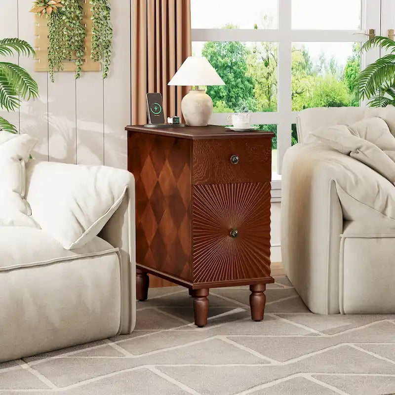 Table d'appoint moderne à 2 tiroirs, table d'appoint étroite en bois massif, table de chevet fine pour salon, chambre-5