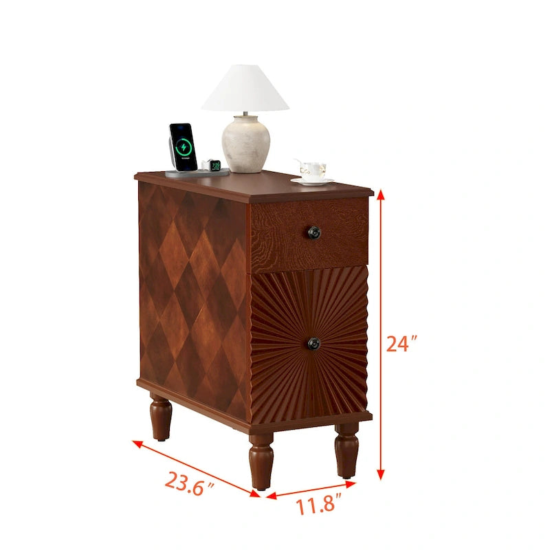 Table d'appoint moderne à 2 tiroirs, table d'appoint étroite en bois massif, table de chevet fine pour salon, chambre-8