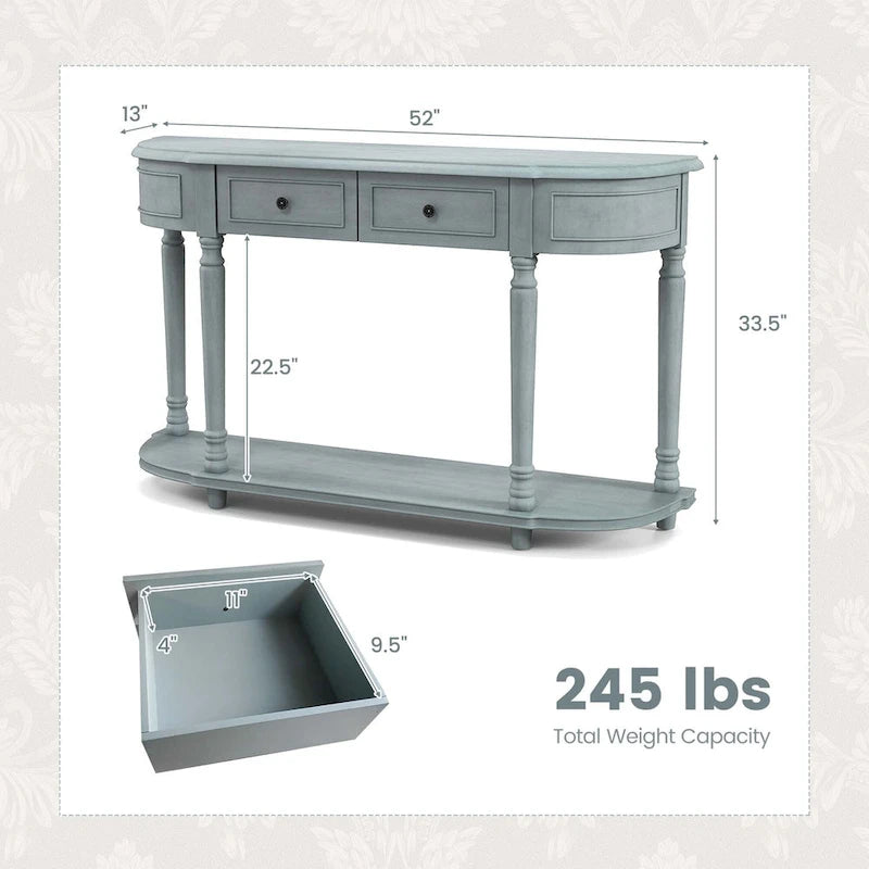 Table console rétro Costway 52 Long avec 2 tiroirs et étagère ouverte - Voir les détails-3