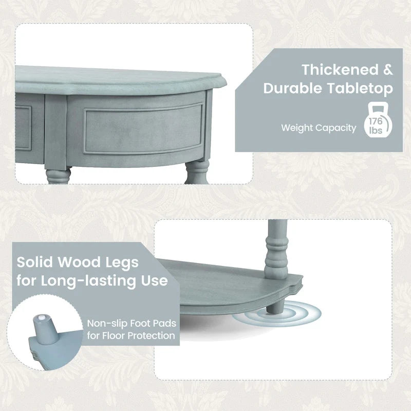 Table console rétro Costway 52 Long avec 2 tiroirs et étagère ouverte - Voir les détails-9