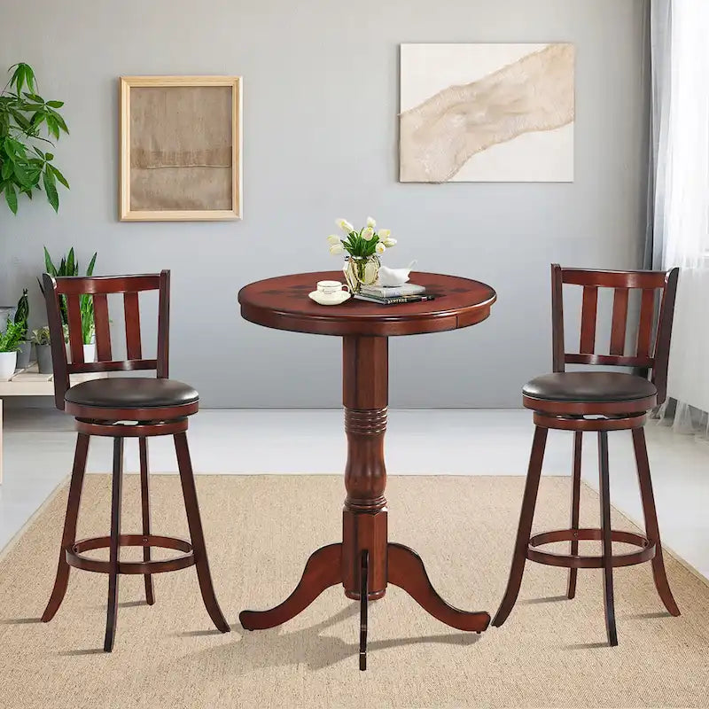 Table d'échecs ronde Gymax 42 pour bar/pub, style bistro vintage, avec plateau à damier - Voir les détails-2