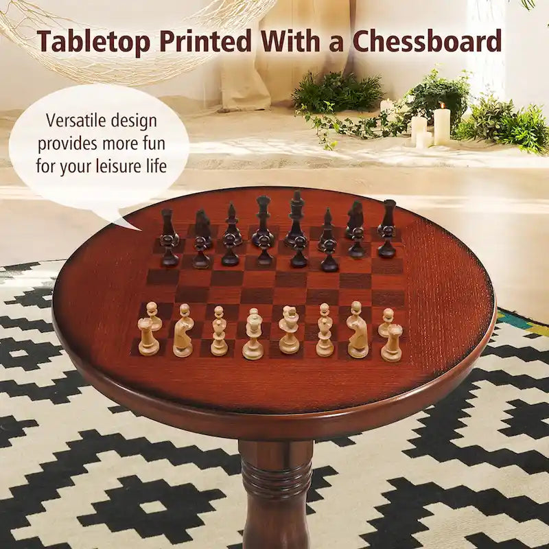 Table d'échecs ronde Gymax 42 pour bar/pub, style bistro vintage, avec plateau à damier - Voir les détails-5