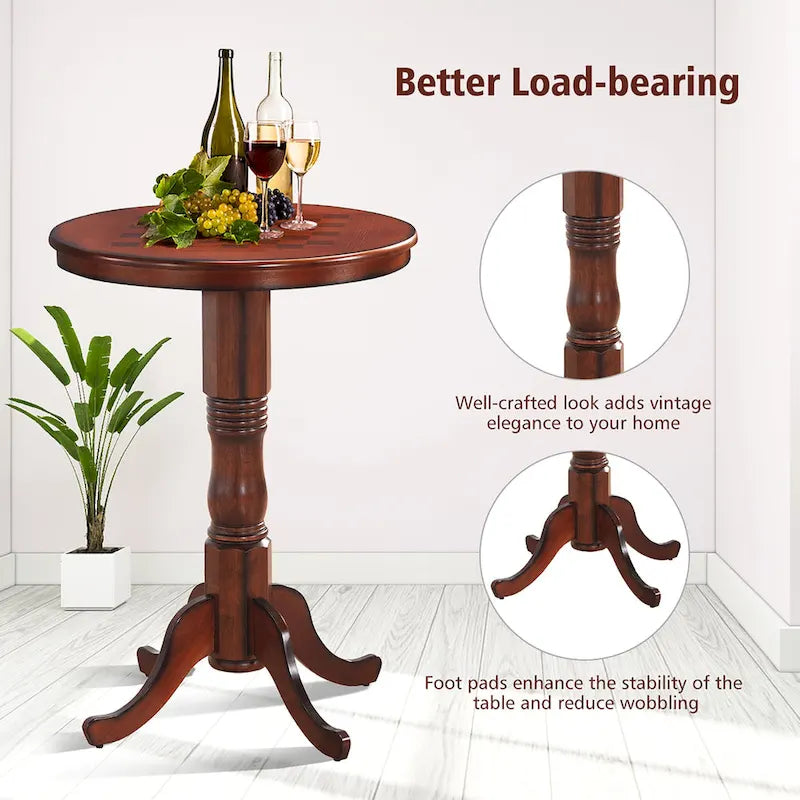 Table d'échecs ronde Gymax 42 pour bar/pub, style bistro vintage, avec plateau à damier - Voir les détails-6