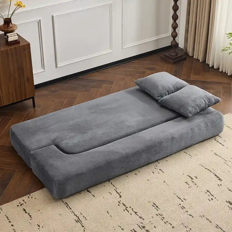 Canapé d'angle transformable avec 3 poufs - Lit pliant en mousse à soutien ferme, méridienne compacte en chenille