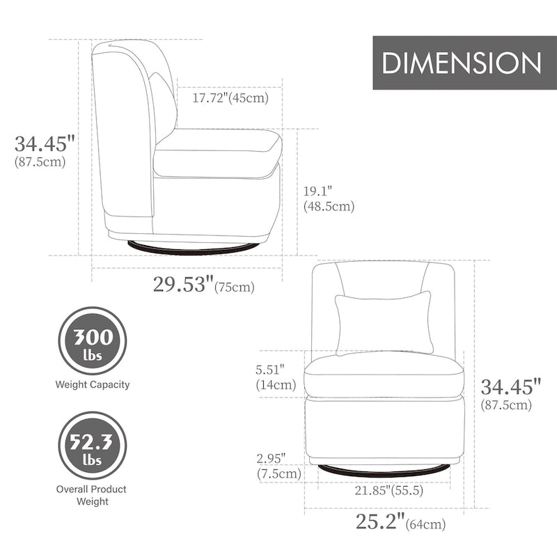 Fauteuil de bureau d'appoint en chenille à assise large (63,5 cm) avec piètement métallique pivotant à 360°-8
