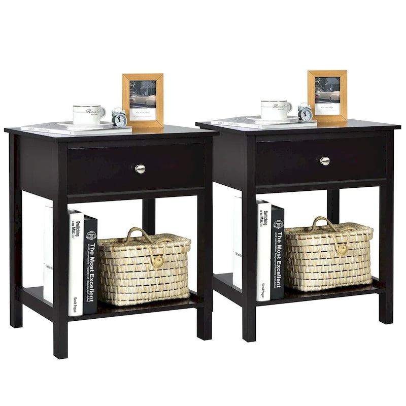 Table de chevet Gymax 2PCS à 2 niveaux, table d'appoint moderne avec tiroir et ouverture-19