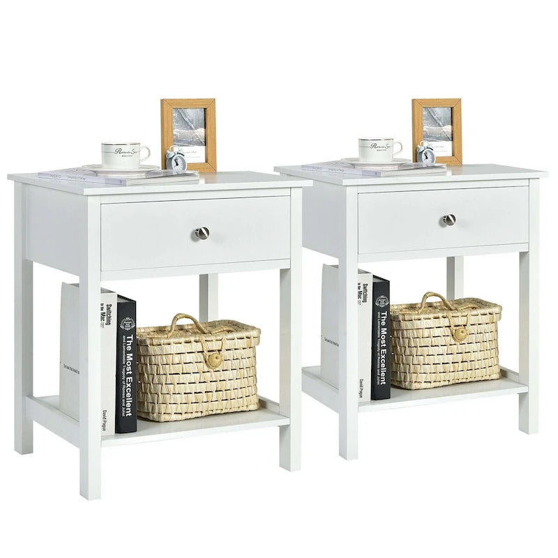 Table de chevet Gymax 2PCS à 2 niveaux, table d'appoint moderne avec tiroir et ouverture-20