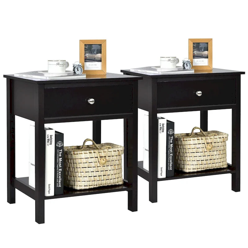 Table de chevet Gymax 2PCS à 2 niveaux, table d'appoint moderne avec tiroir et ouverture-21