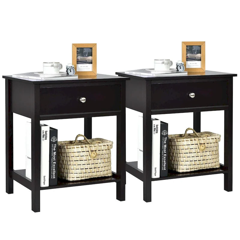 Table de chevet Gymax 2PCS à 2 niveaux, table d'appoint moderne avec tiroir et ouverture-4