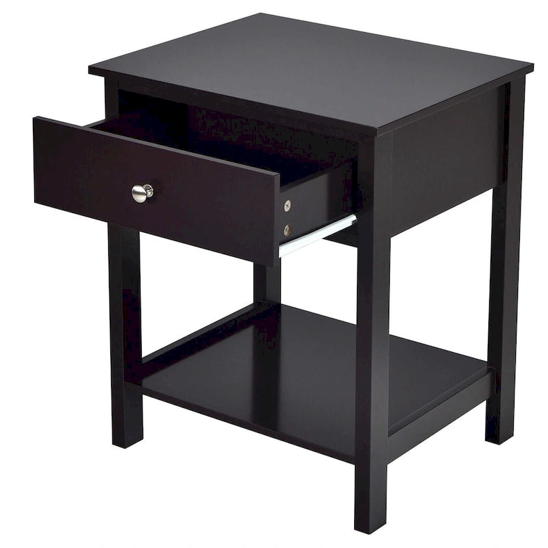 Table de chevet Gymax 2PCS à 2 niveaux, table d'appoint moderne avec tiroir et ouverture-7