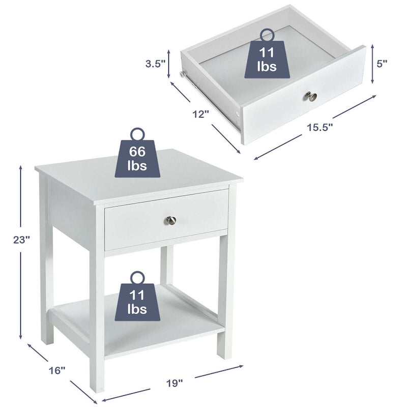 Table de chevet Gymax 2PCS à 2 niveaux, table d'appoint moderne avec tiroir et ouverture-9