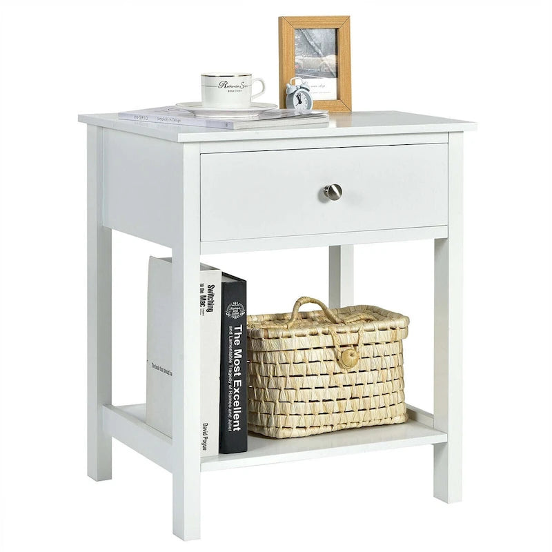 Table de chevet Gymax 2PCS à 2 niveaux, table d'appoint moderne avec tiroir et ouverture-13