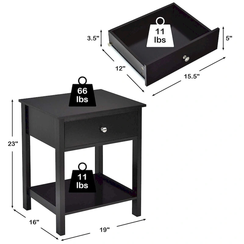 Table de chevet Gymax 2PCS à 2 niveaux, table d'appoint moderne avec tiroir et ouverture-14