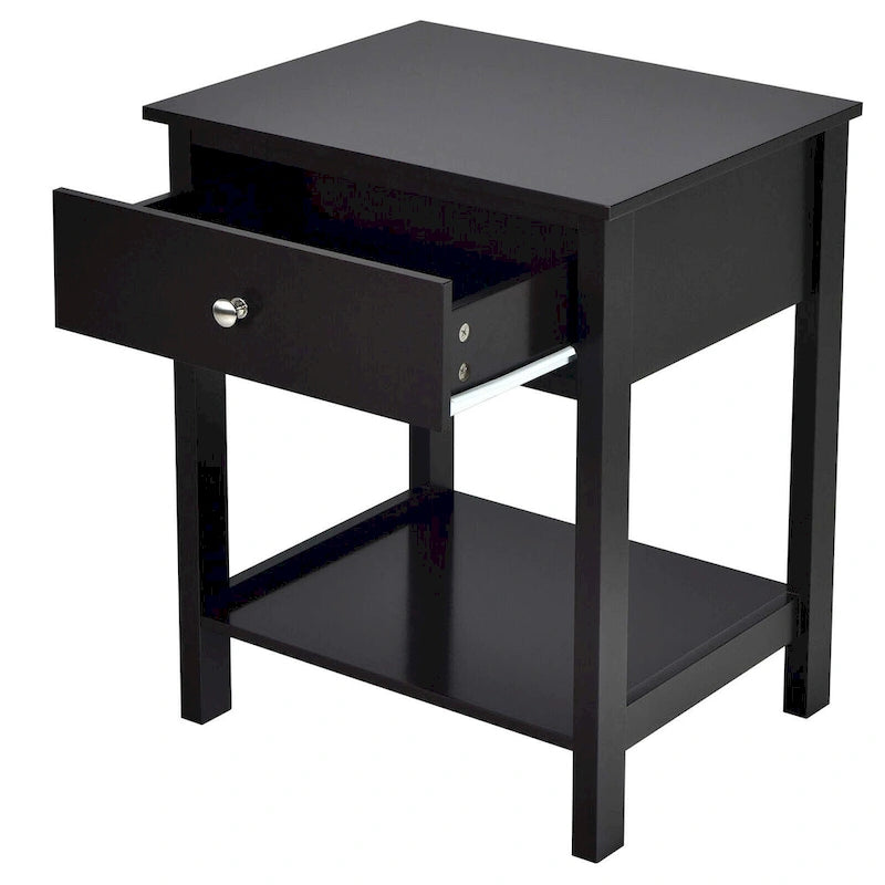 Table de chevet Gymax 2PCS à 2 niveaux, table d'appoint moderne avec tiroir et ouverture-17