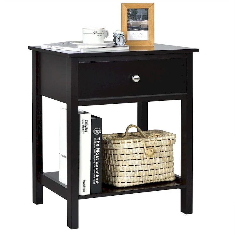 Table de chevet Gymax 2PCS à 2 niveaux, table d'appoint moderne avec tiroir et ouverture-18