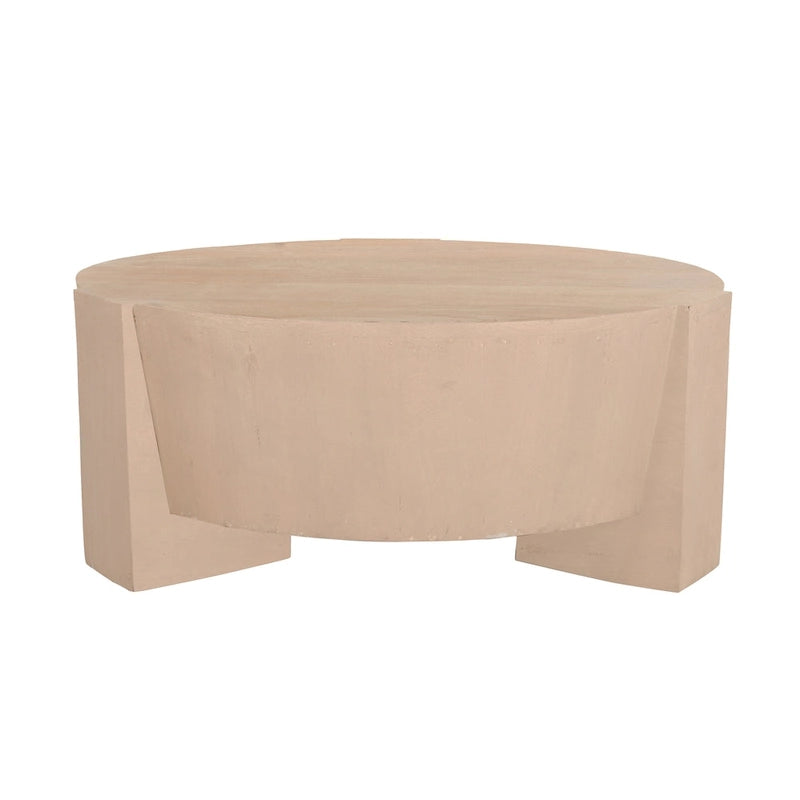 Table basse Joana, ronde, en forme de tambour, 89 cm (35 pouces), à 3 pieds, en bois de manguier brun naturel sablé.-4