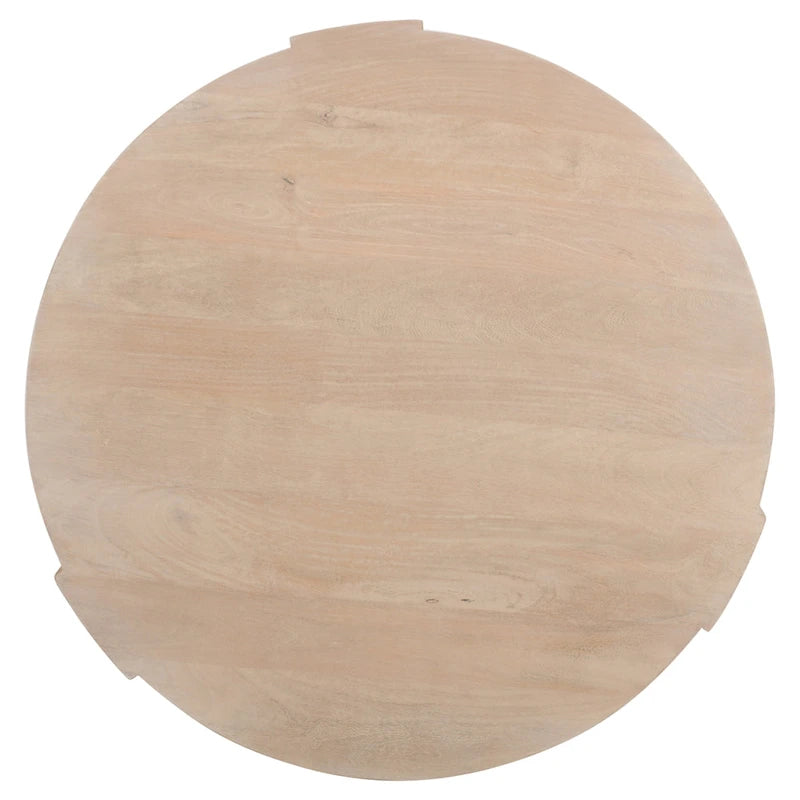 Table basse Joana, ronde, en forme de tambour, 89 cm (35 pouces), à 3 pieds, en bois de manguier brun naturel sablé.-8