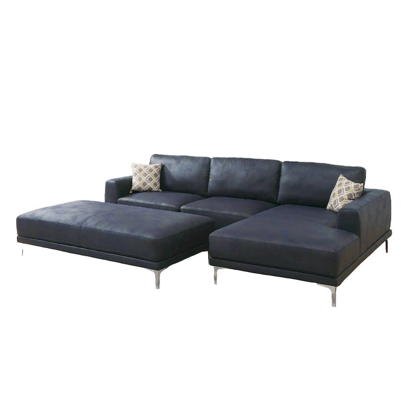 Kemy 2pc L Sectional Sofa Set with LAF Chaise, Ink Blue Faux Leather