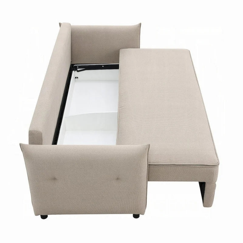 Canapé Leif avec lit gigogne deux places, 221 cm (87 pouces), bois, tissu beige-3