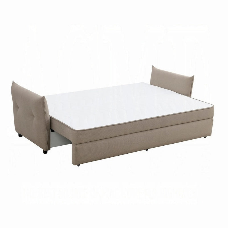 Canapé Leif avec lit gigogne deux places, 221 cm (87 pouces), bois, tissu beige-4