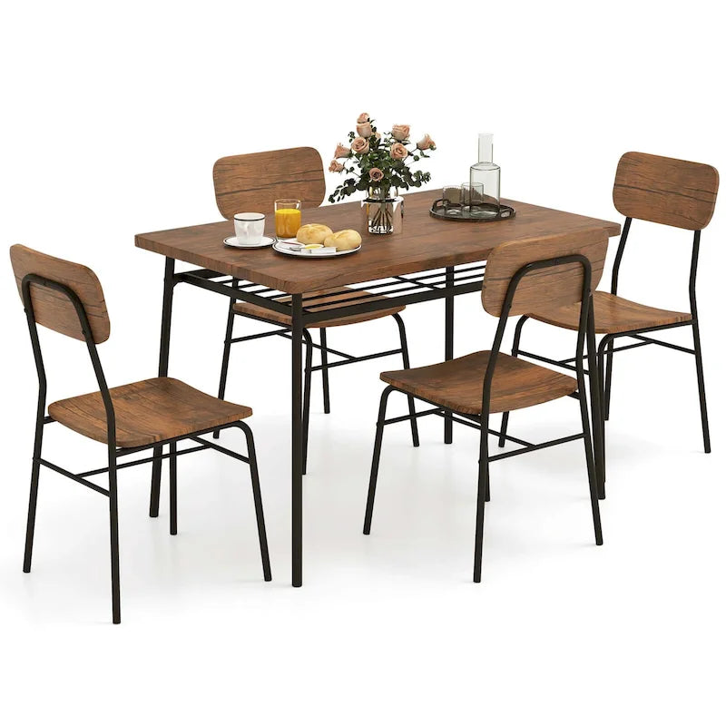 Ensemble table et chaises de cuisine carrées en bois Costway 5 pièces avec structure en métal-12