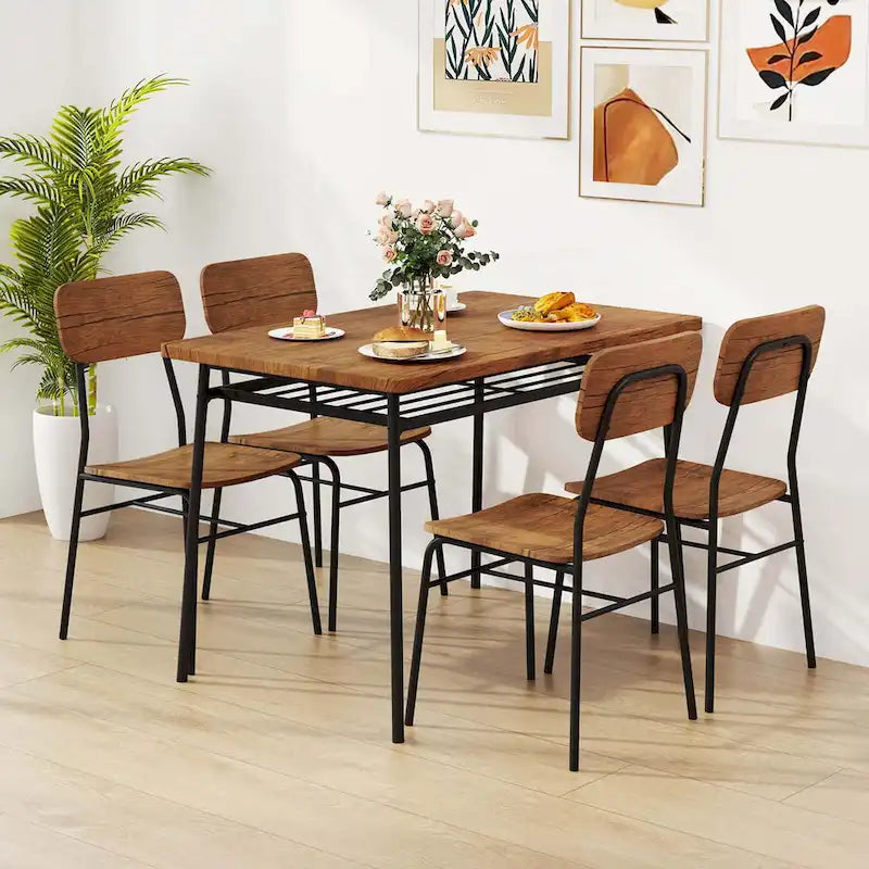 Ensemble table et chaises de cuisine carrées en bois Costway 5 pièces avec structure en métal-2