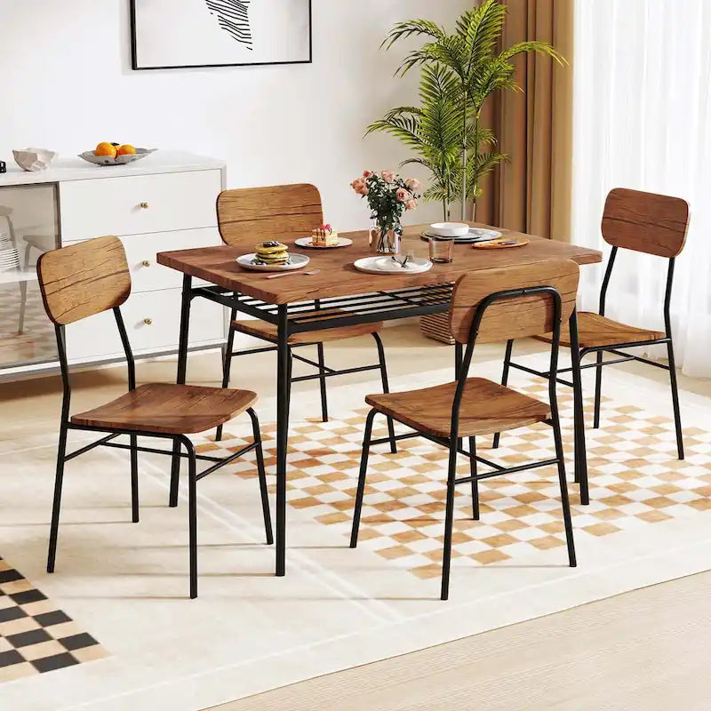 Ensemble table et chaises de cuisine carrées en bois Costway 5 pièces avec structure en métal-4