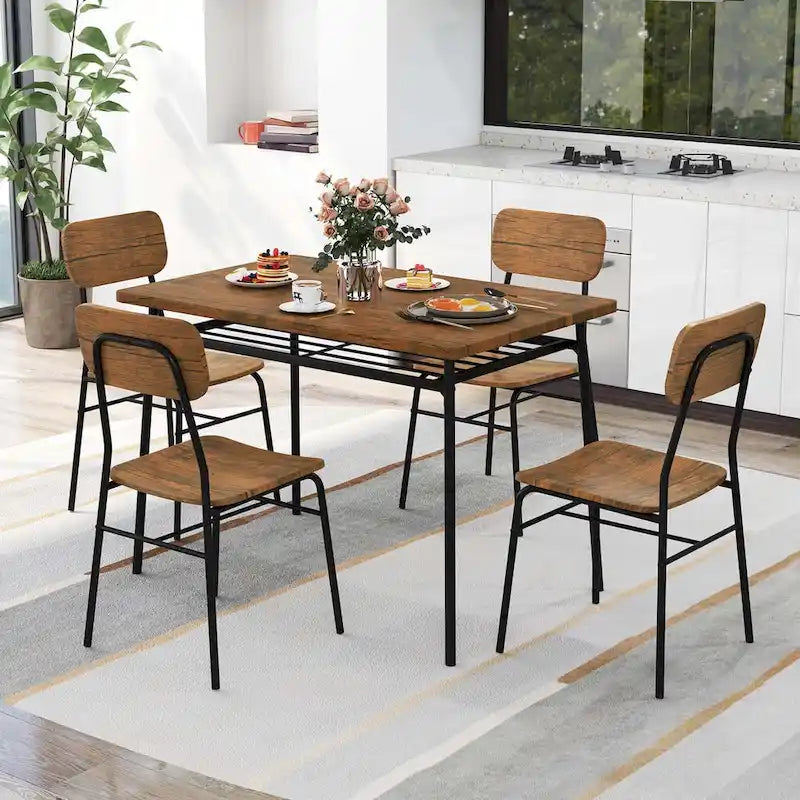 Ensemble table et chaises de cuisine carrées en bois Costway 5 pièces avec structure en métal-5