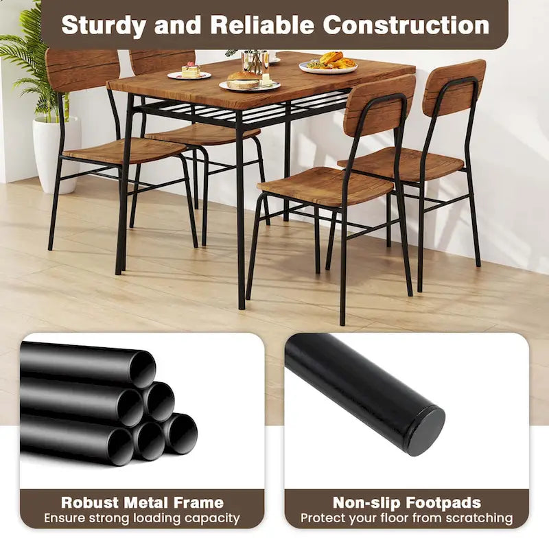 Ensemble table et chaises de cuisine carrées en bois Costway 5 pièces avec structure en métal-7