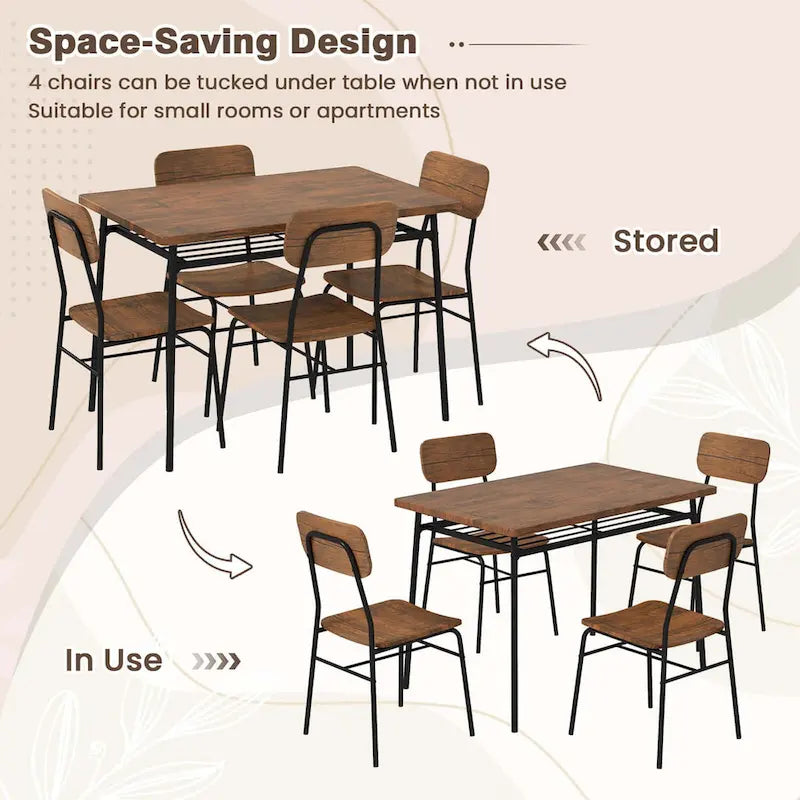 Ensemble table et chaises de cuisine carrées en bois Costway 5 pièces avec structure en métal-8