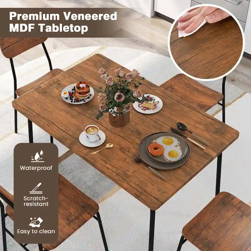 Ensemble table et chaises de cuisine carrées en bois Costway 5 pièces avec structure en métal-9