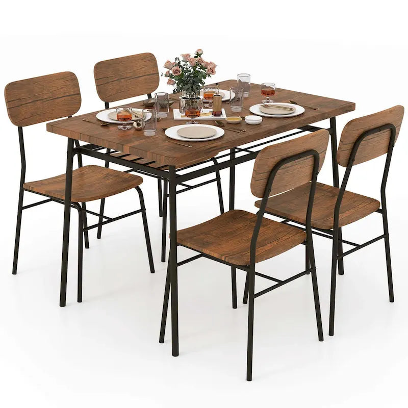 Ensemble table et chaises de cuisine carrées en bois Costway 5 pièces avec structure en métal-11