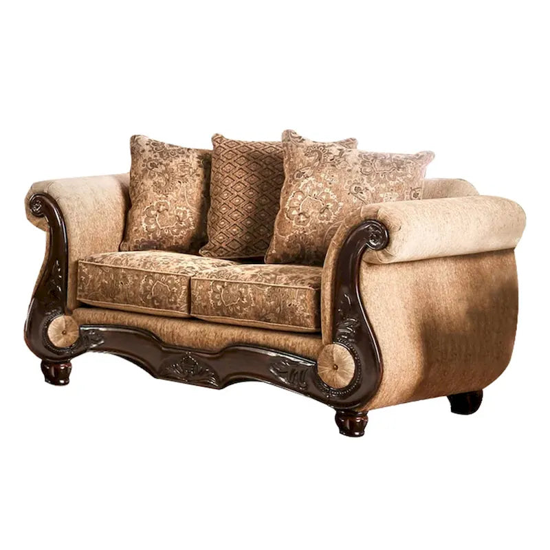 Ensemble canapé et causeuse 2 pièces Nican, similicuir beige doré, 8 coussins décoratifs-3