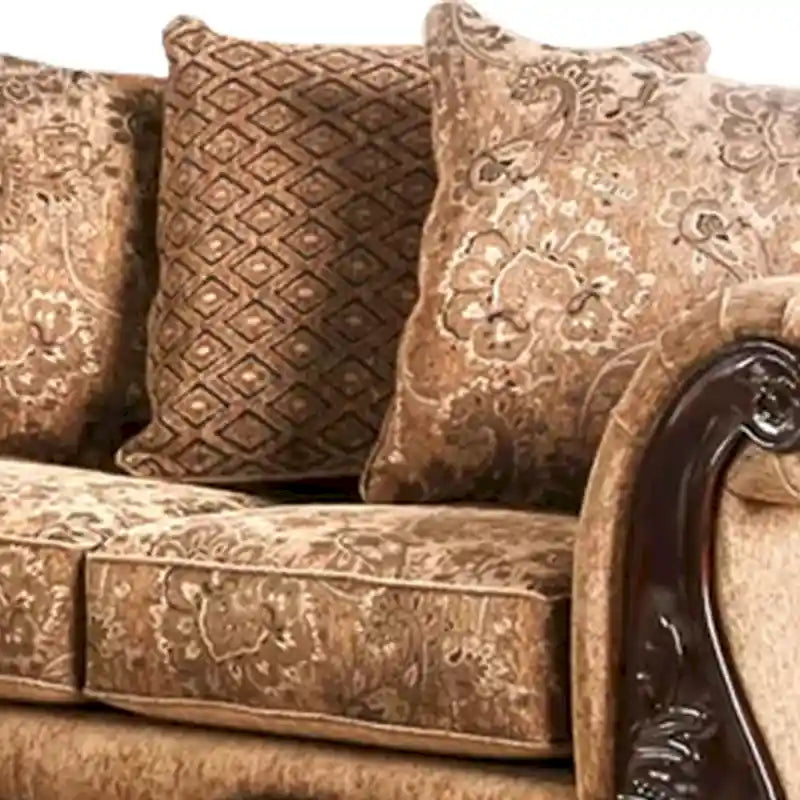 Ensemble canapé et causeuse 2 pièces Nican, similicuir beige doré, 8 coussins décoratifs-4