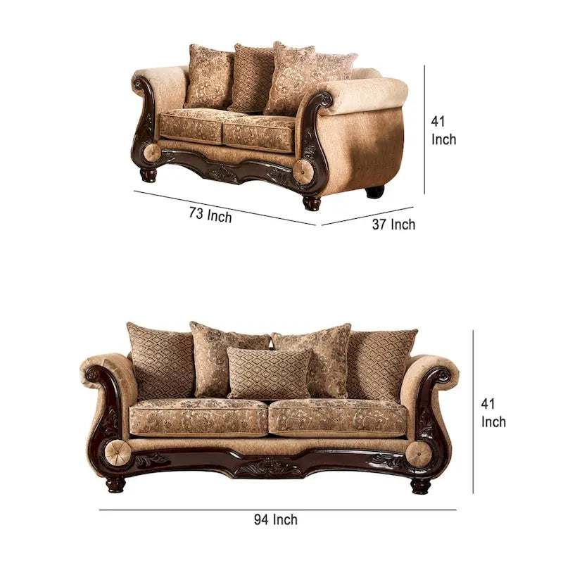 Ensemble canapé et causeuse 2 pièces Nican, similicuir beige doré, 8 coussins décoratifs-5
