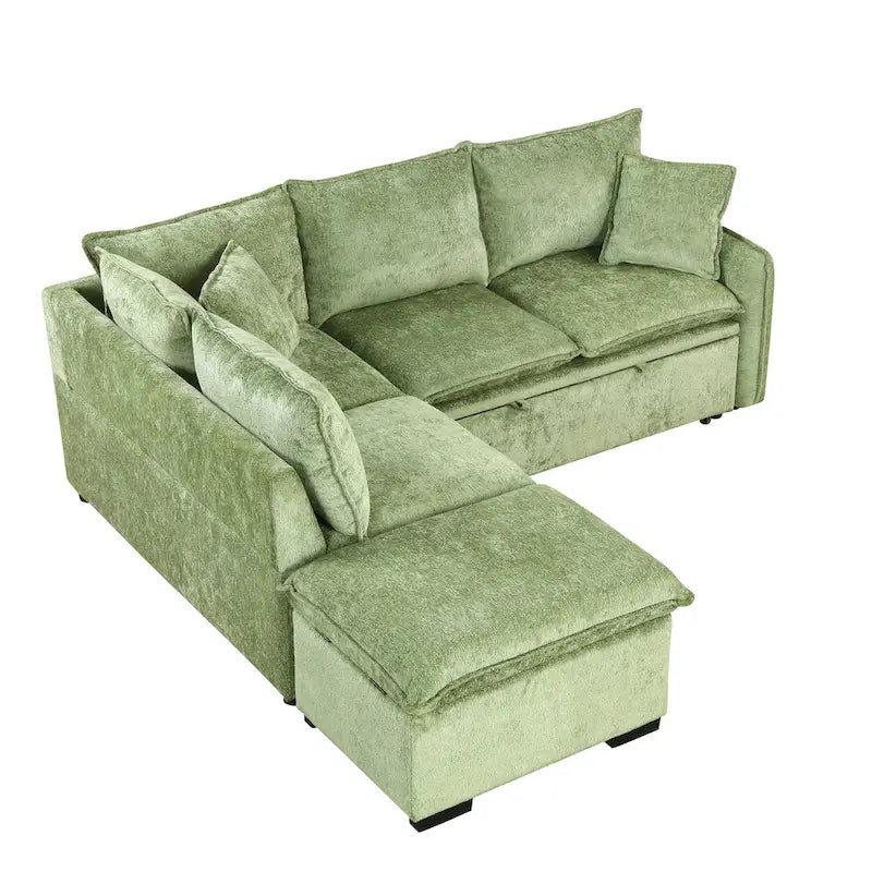 Canapé-lit d'angle convertible Roomfitters avec pouf de rangement, deux oreillers, ports USB et prises électriques-20