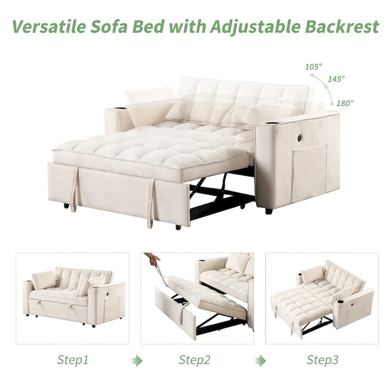 Canapé-lit multifonctionnel Roomfitters 58 4-en-1 avec porte-gobelet et port USB pour salon ou appartement-24