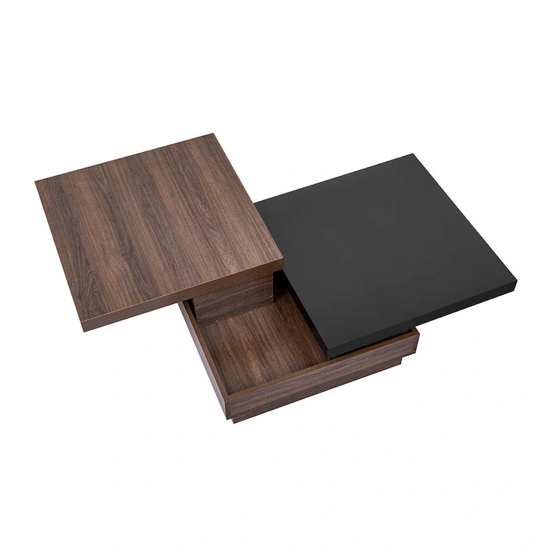 Table basse carrée moderne à 2 niveaux avec plateau pivotant et 1 espace de rangement dissimulé, idéale pour le salon.-14