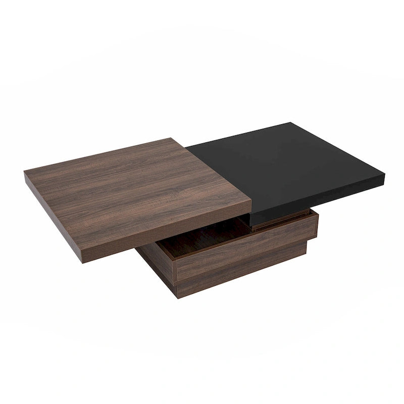 Table basse carrée moderne à 2 niveaux avec plateau pivotant et 1 espace de rangement dissimulé, idéale pour le salon.-15