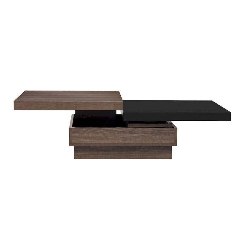Table basse carrée moderne à 2 niveaux avec plateau pivotant et 1 espace de rangement dissimulé, idéale pour le salon.-16
