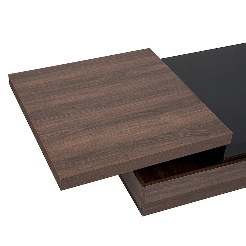 Table basse carrée moderne à 2 niveaux avec plateau pivotant et 1 espace de rangement dissimulé, idéale pour le salon.-17