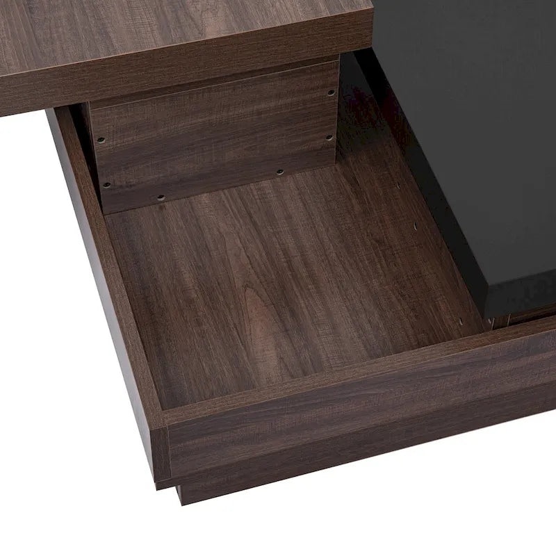 Table basse carrée moderne à 2 niveaux avec plateau pivotant et 1 espace de rangement dissimulé, idéale pour le salon.-18