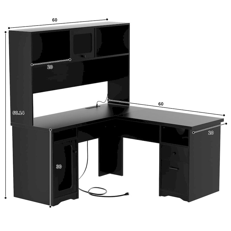 Bureau d'angle en forme de L avec étagère supérieure et station de charge-4